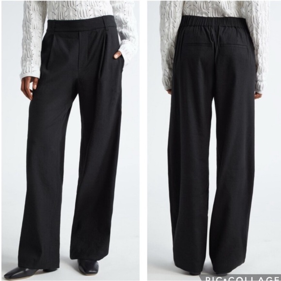Vince Linen Blend Black Wide Leg High-Waisted Pull On Pants - Picture 1 of 11